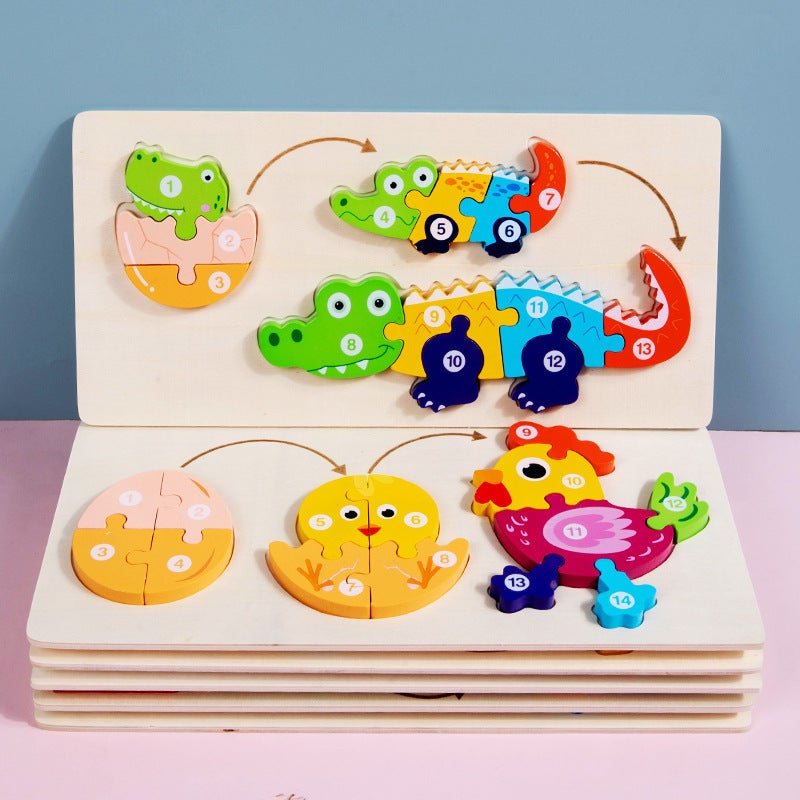Young Children'S Wooden Enlightenment Digital Cognitive Animal Growth And Evolution 3D Stereo Puzzle Puzzle Building Blocks Educational Toys - Image 5